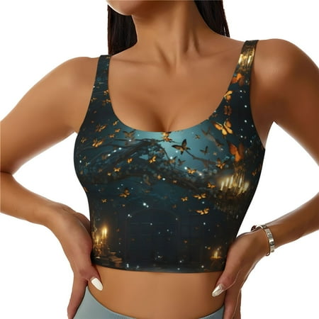 Sports Bras for Women High Support  Magical Library Butterfly Night Workout Tank Tops Woman  Yoga Bra with Removable Cups