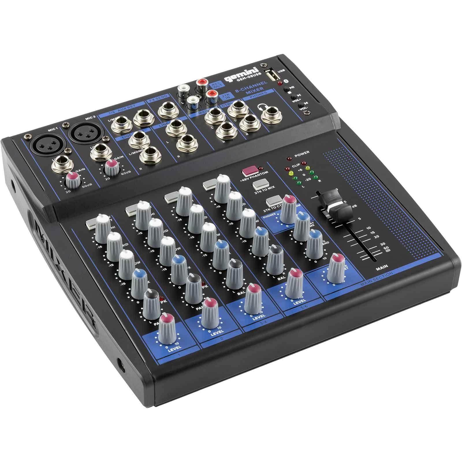 Gemini GEM-08USB 8 Channel Podcast USB Mixer with Cables Package