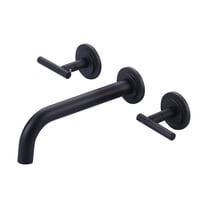 Double Handle Wall Mounted Bathroom Faucet with Rough-in Valve Included in Solid Brass Matte Black
