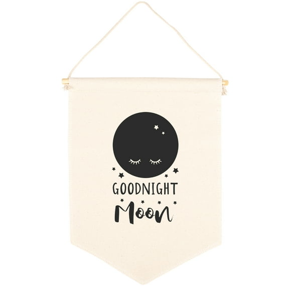 Koyal Wholesale Hanging Wall Canvas Banner, Goodnight Moon Canvas, Nursery Wall Decoration Banner, 1-Pk