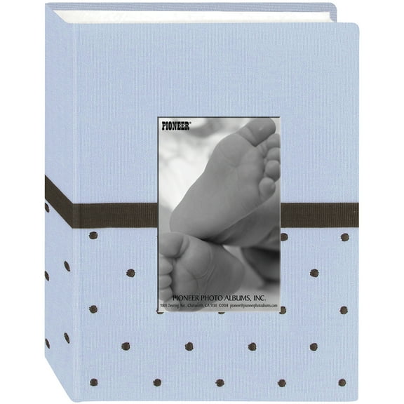 Pioneer Baby Dot Fabric Frame Photo Album 4"X6" -Blue/Brown