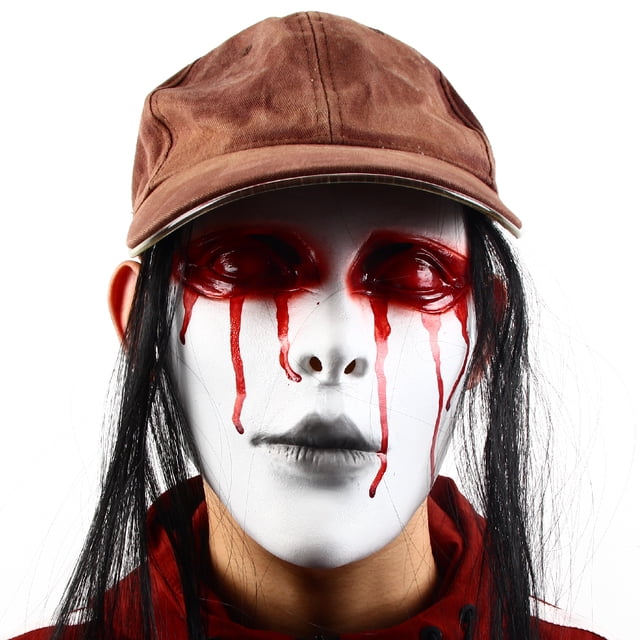 Máscara de terror con mueca pálida, sangre y lágrimas, disfraz de Halloween, fiesta, accesorios de disfraz de terror complicados