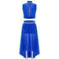thumbnail image 2 of YONGHS Kids Girls Ballet Latin Modern Lyrical Dance Outfit Shiny Crop Top with Mesh Tutu Skirt Set Blue 8, 2 of 3