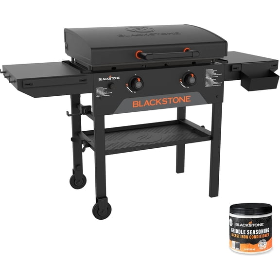 Blackstone 28 Inch Omnivore Griddle with Hood 2367, 2 Burner Portable Outdoor Flat Top Grill, with Seasoning