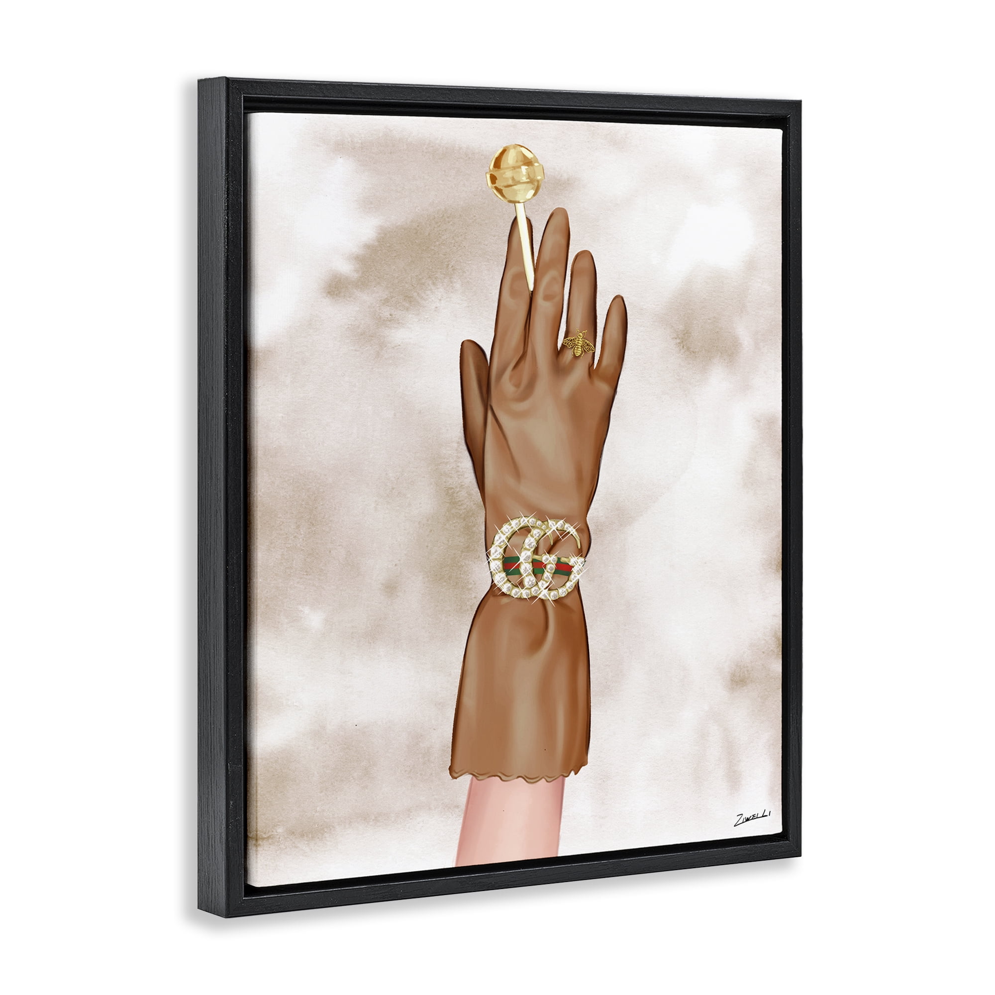 Stupell Industries Tan Glamorous Glove Fashion Painting Black Floater Framed Canvas Art Print Wall Art, 17 x 21