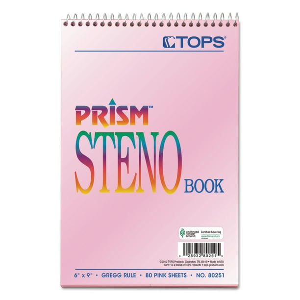 TOPS Spiral Steno Notebook, Gregg Rule, 6" x 9", 80 Sheets, 4 Pads per