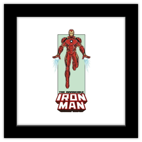 Gallery Pops Marvel Comics Avengers - Classic Iron Man Halftone Badge Wall Art, Black Framed Version, 12" x 12"