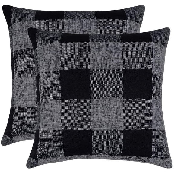 2-Pack, 18x18 Inch, Polyester-Linen Blend for Cozy Home Decor Autumnal Plaid Pillow Covers