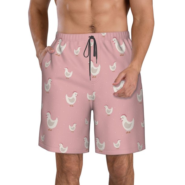 Balery Funny Chicken Traje de Baño Estilo Hawaiano para Hombre, Shorts de Secado Rápido con Bolsillos-Small