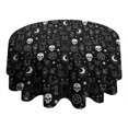 thumbnail image 4 of Black White Gothic Cat Skull Moon Pattern Round Tablecloth 60"x60",Wrinkle Wipeable Table Cloth for Kitchen Dining Room Picnic Patio Party, 4 of 6