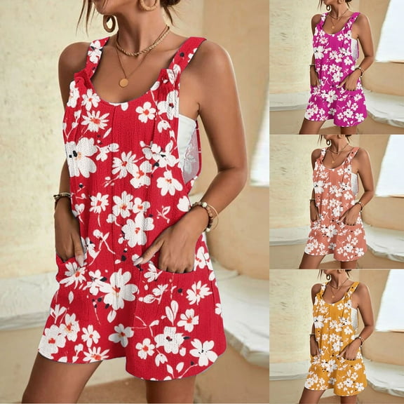 Up to 40% off! Women's Summer Comfortable Casual Suspender Printing Shorts Pocket Jumpsuit Shorts with Pockets 2025 Clothes