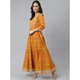 thumbnail image 5 of Janasya Women's Mustard Cotton Floral Print Flared Casual Wear 3/4 Sleeves Round Neck Long Length kurta, 5 of 8