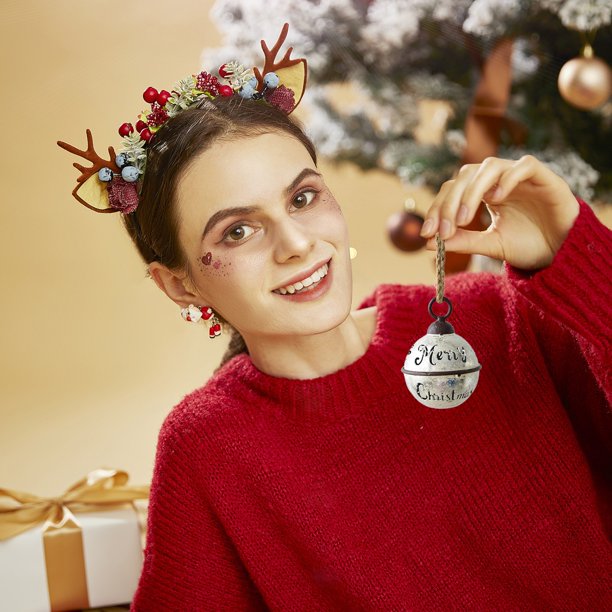 Cloches de Noël en Métal pour Décoration d'Arbre Durable avec Houx et Nœuds
