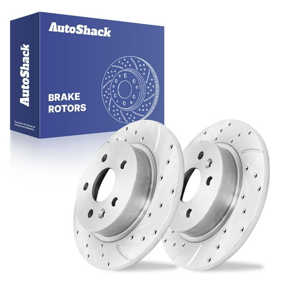 AutoShack Rear Solid Drilled & Slotted Silver Zinc Coated Brake Rotors 2-PC Set Replacement for 2010-2015 Chevrolet Cruze 2013-2022 Buick Encore SilverShield Pro 10.55" (268 mm)