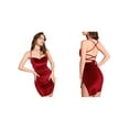 thumbnail image 3 of Women'S Sleeveless Spaghetti Strap Cowl Neck Party Slit Cocktail Midi Velvet Dress Red L, 3 of 7