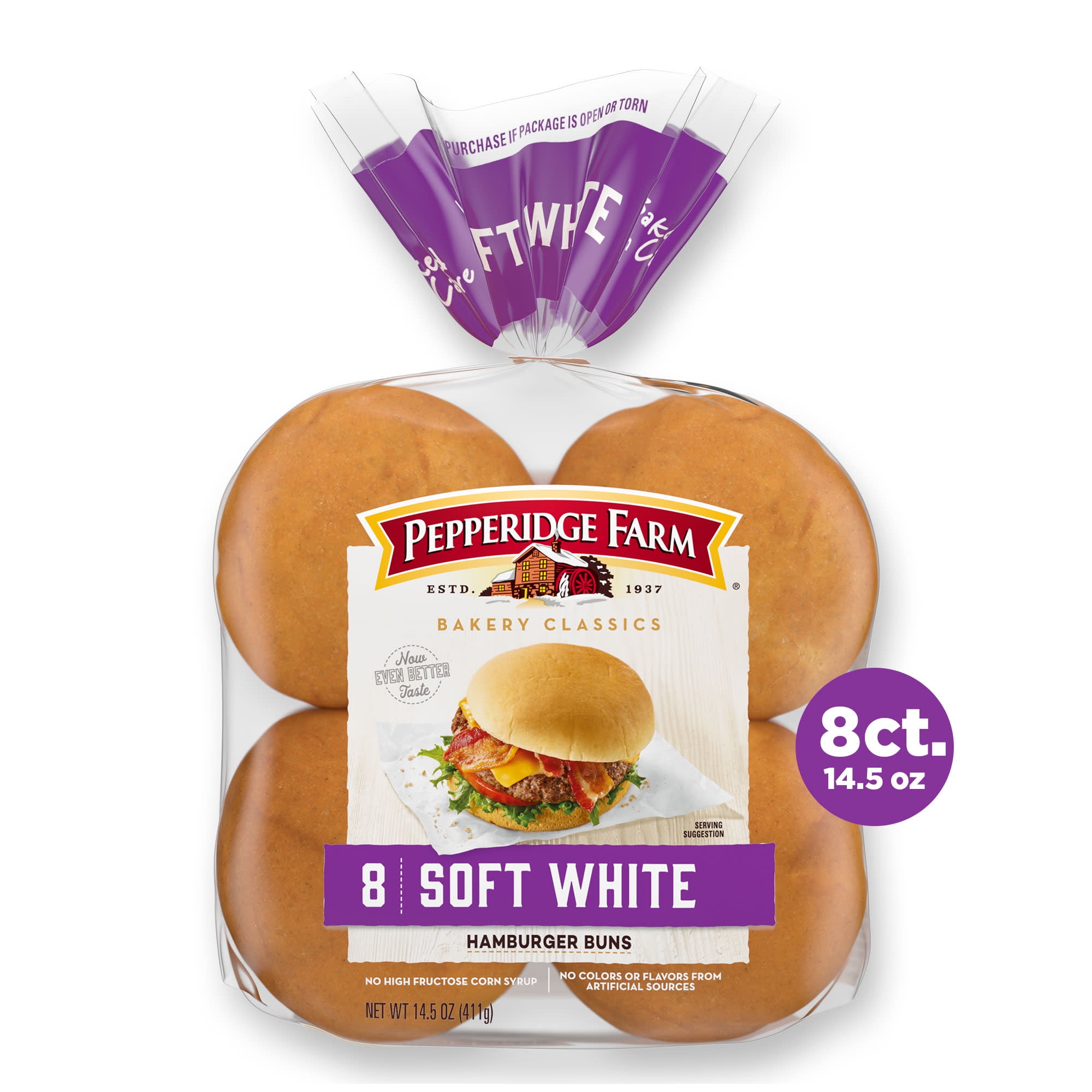 Pepperidge Farm Soft White Hamburger Buns, 8-Pack Bag