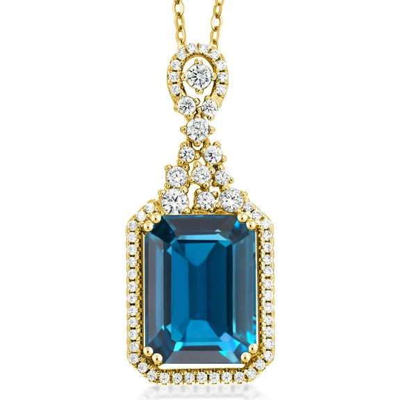 Gem Stone King 10.10 Ct London Blue Topaz 18K Yellow Gold Plated Silver Pendant with Chain