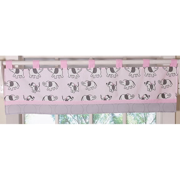 GEENNY One Window Valance, Pink Gray Elephant