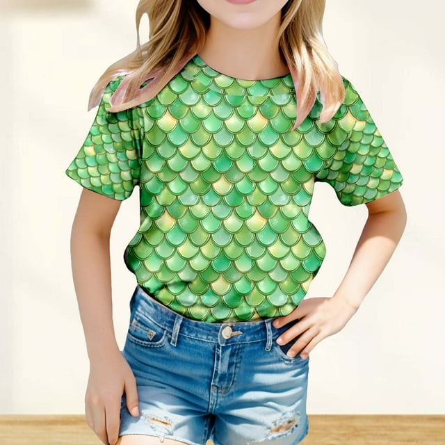 Hauts et Chemises pour Filles, Chemise Décontractée à Imprimé Multicolore / Manches Courtes d'Été pour Aventures Ludiques