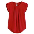thumbnail image 2 of Women's Summer Casual Short Sleeve Solid Color Round Neck Pleated Petal Sleeve Loose Blouse Shirt Tops Red XL, 2 of 3
