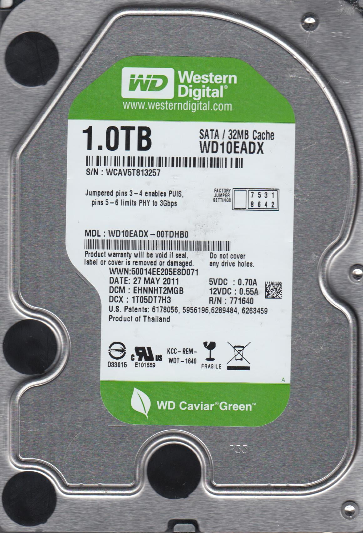 WD10EADX-00TDHB0, DCM EHNNHT2MGB, Western Digital 1TB SATA 3.5 Hard ...