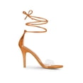 thumbnail image 3 of BLISSFUL STEP Women's Sandals Dress Shoes Stiletto Heels Clear Strap Lace up Sandals, 3 of 7