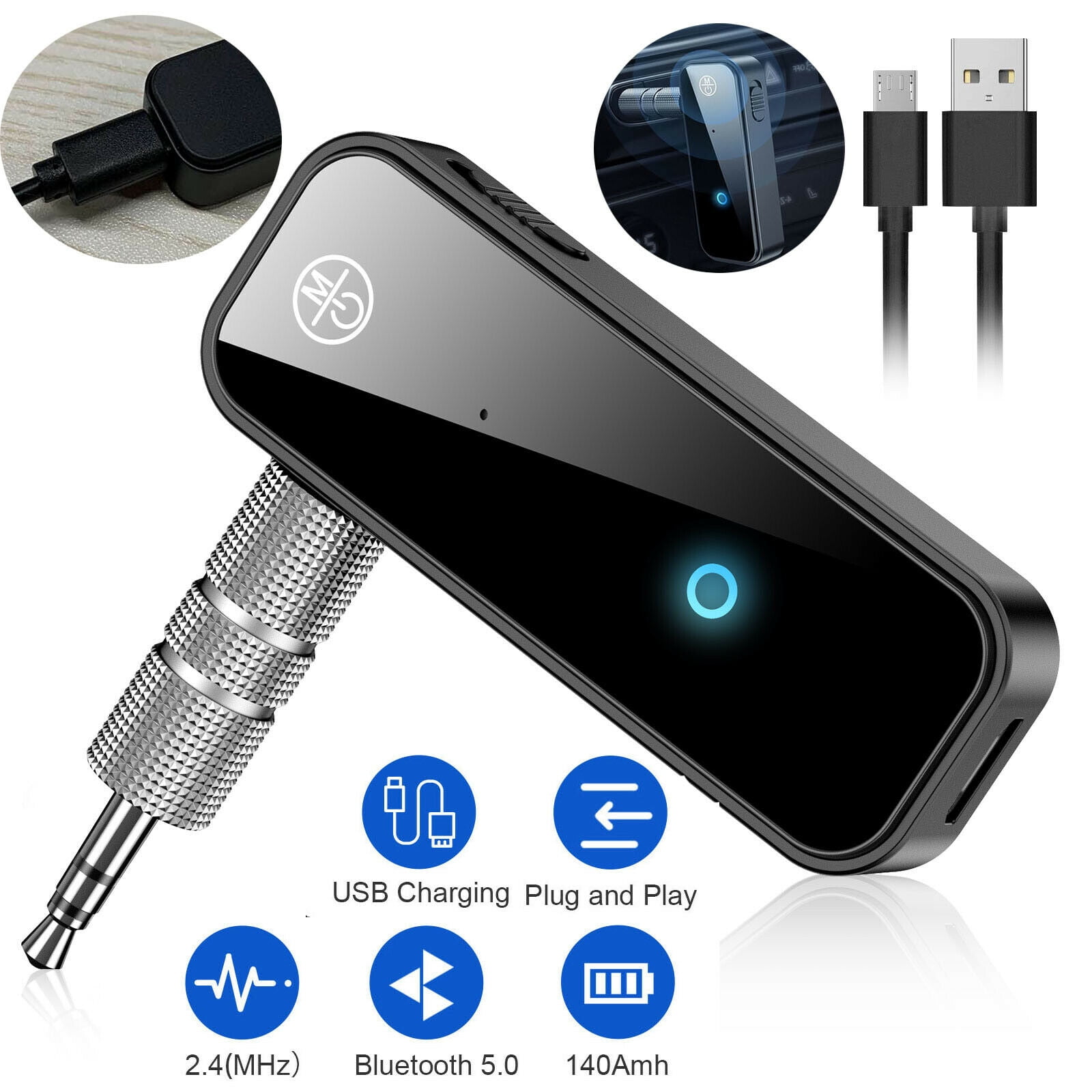 Black Bluetooth 5.0 Receiver Transmitter 2 in 1 Wireless Adapter 3.5mm Jack for Car Music Audio Aux Headphone Handsfree 1PCS Bluetooth 5.0 Transmitter and Receiver