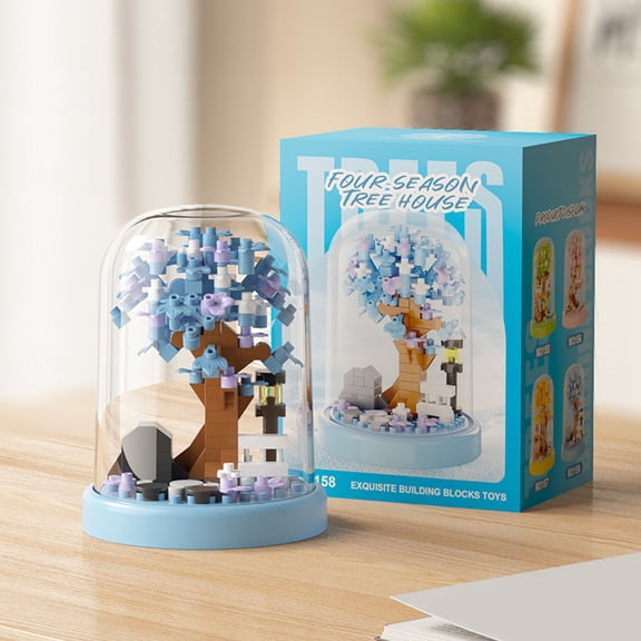 Valentine's Day Tree House 4 Season Tree House Bonsai Tree House Building Toy Flowers Set Ideas Building Blocks Complete with Dust Cover, DIY Flower Building Toy Sets Miniature Tree House Building