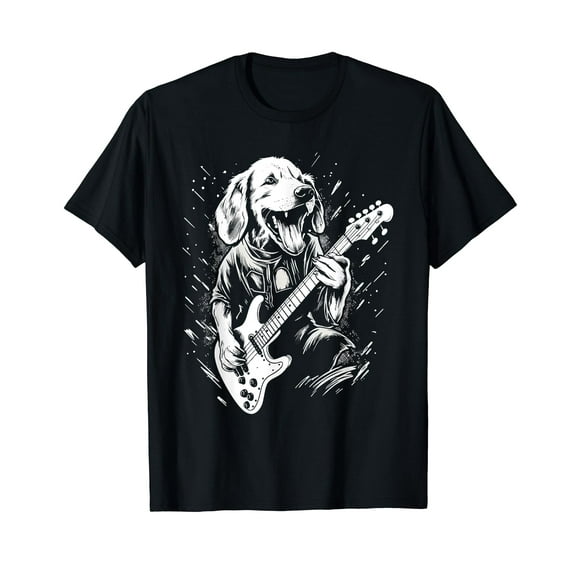 Dog Playing Bass Guitar Shirt for Men Animal Playing Guitar T-Shirt