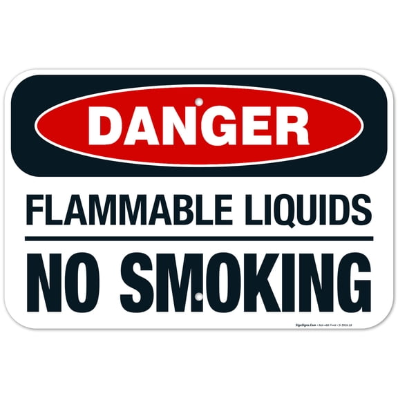 Flammable Liquids No Smoking Sign, OSHA Danger Sign, 12x18 Aluminum