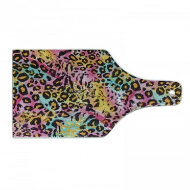 Leopard Print Cutting Board, Mottled Exotic Panthera Skin Pattern Colorful Camouflage Style Safari Theme, Tempered Glass Cutting and Serving Board, Wine Bottle Shape, Multicolor, by Ambesonne
