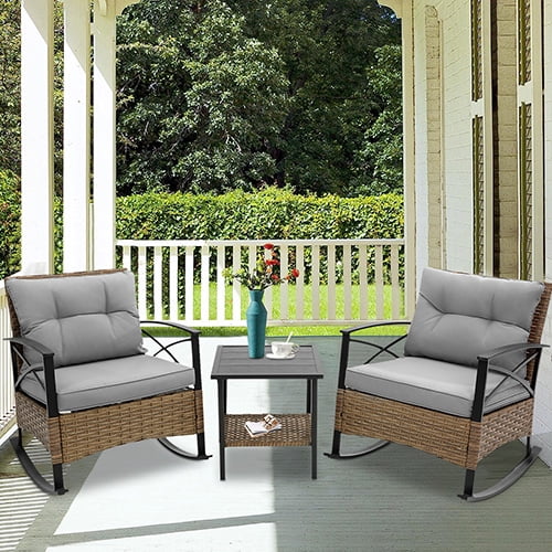 Better Homes Gardens Bellamy 2 Pack Outdoor Wicker Club Lounge Chairs Gray Cushions with Patio Cover Walmart