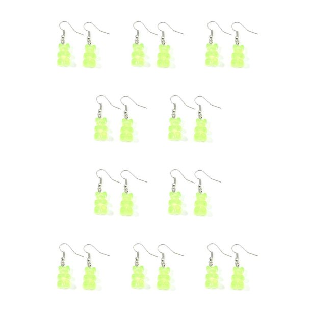 Minnieouse Pendiente de gota con forma de oso de dibujos animados, accesorios populares encantadores, pendientes colgantes de patrón largo, boda, Verde 10piezas