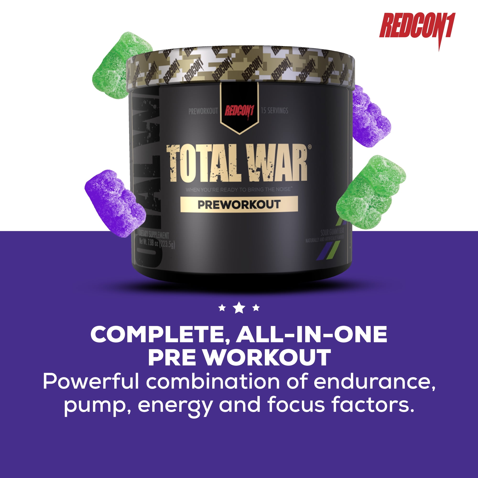 Redcon1 Total War Preworkout Powder Sour Gummy Bear 15 Servings Walmart Com
