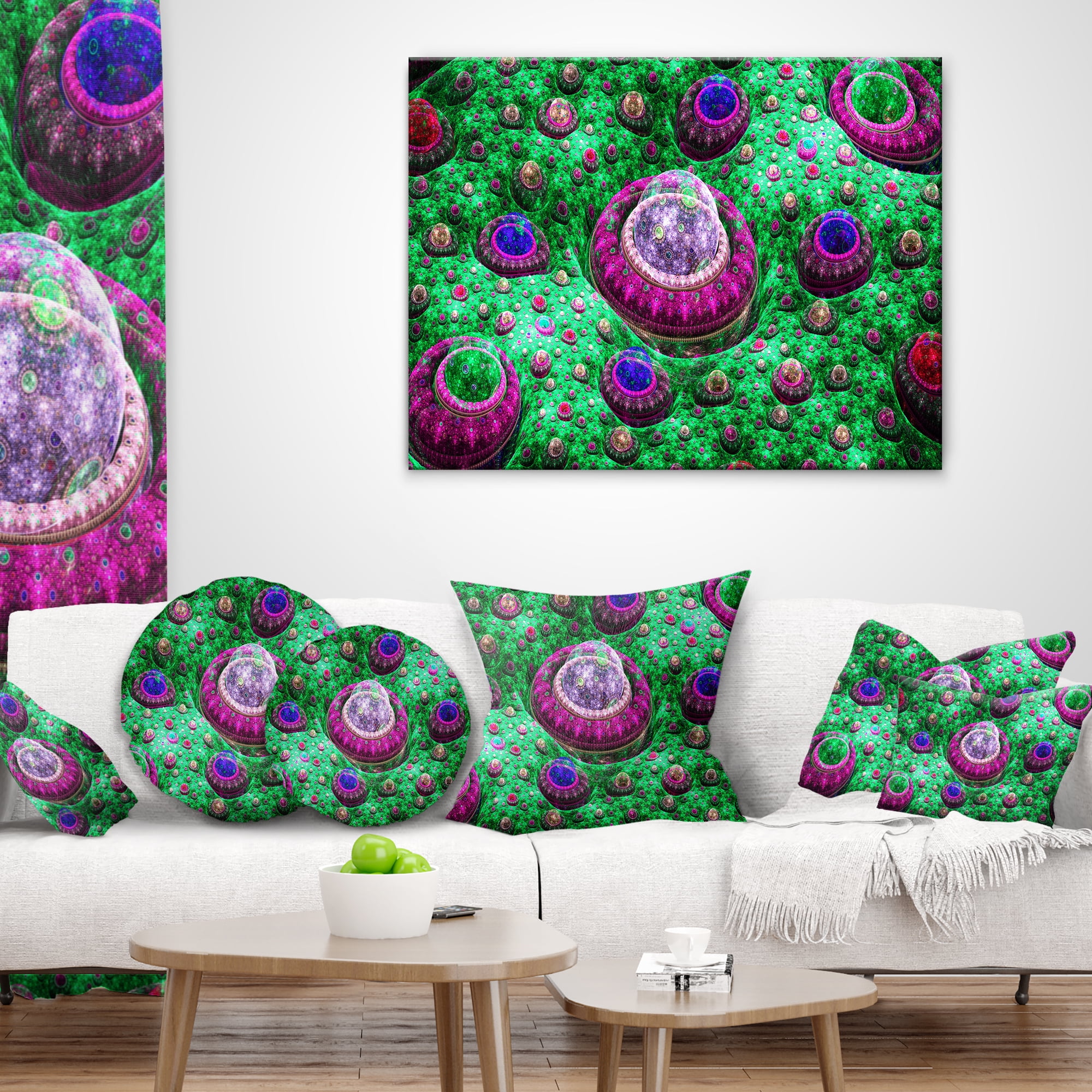 Designart Green Fractal Exotic Planet - Abstract Throw Pillow - 12x20