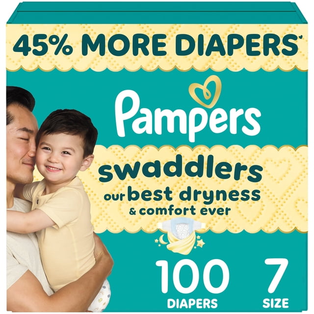 Pampers Swaddlers Diapers, Size 7 (26-50 lbs), Absorbent, Keeps Baby Dry and Comfortable, Skin Safe Disposable Baby Diaper