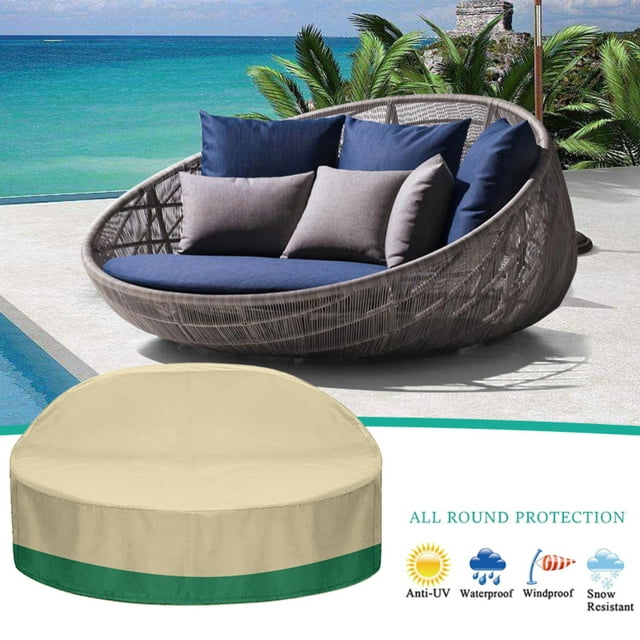 Housse de Lit de Jour Rond 420D pour l'Extérieur, Housse de Patio Robuste de 88 Pouces Imperméable et Protégée contre les UV pour Lits de Jour Ronds