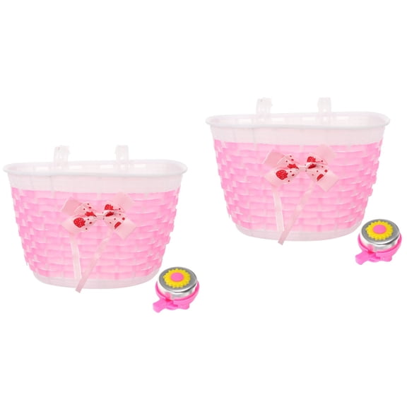 unbranded 2 Sets  Bike Storage Basket Kids Scooter Basket Multi-use Bike Basket Toddler Cycling Basket with Bell