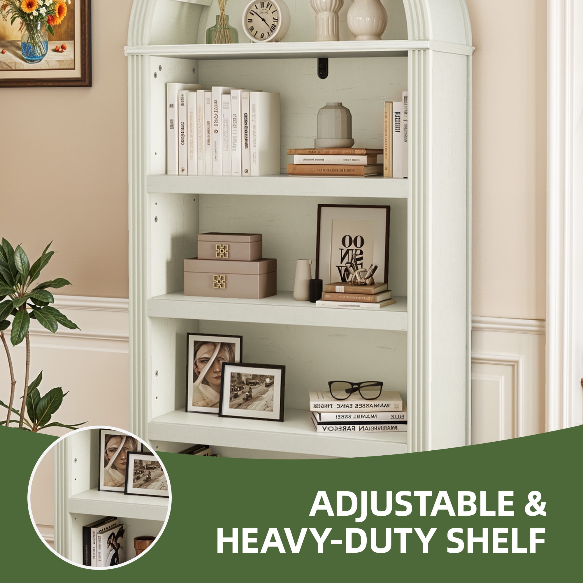 Uforic 5 Tiers Arched Bookshelf, 68.5" Tall Modern Bookcase Display Storage Rack Wooden Bookshelves, White