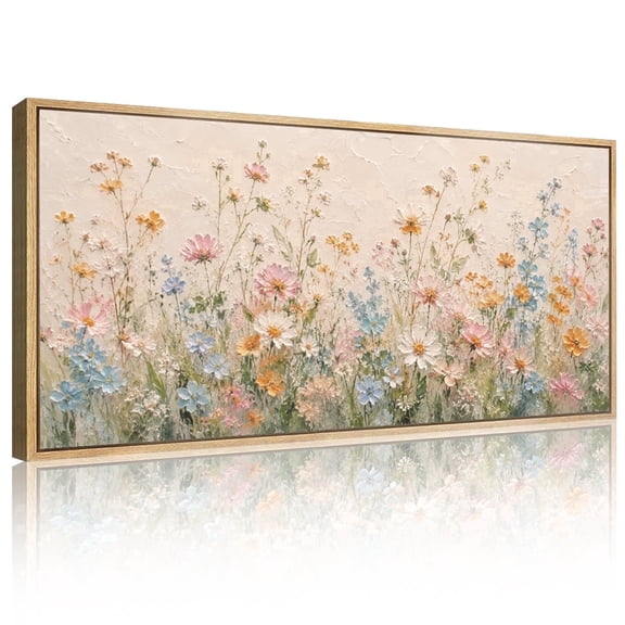 CHDITB Textured Boho Floral Wall Art Wildflower Meadow Colorful Framed Canvas For Living Room Bedroom Office 20x40 Inch