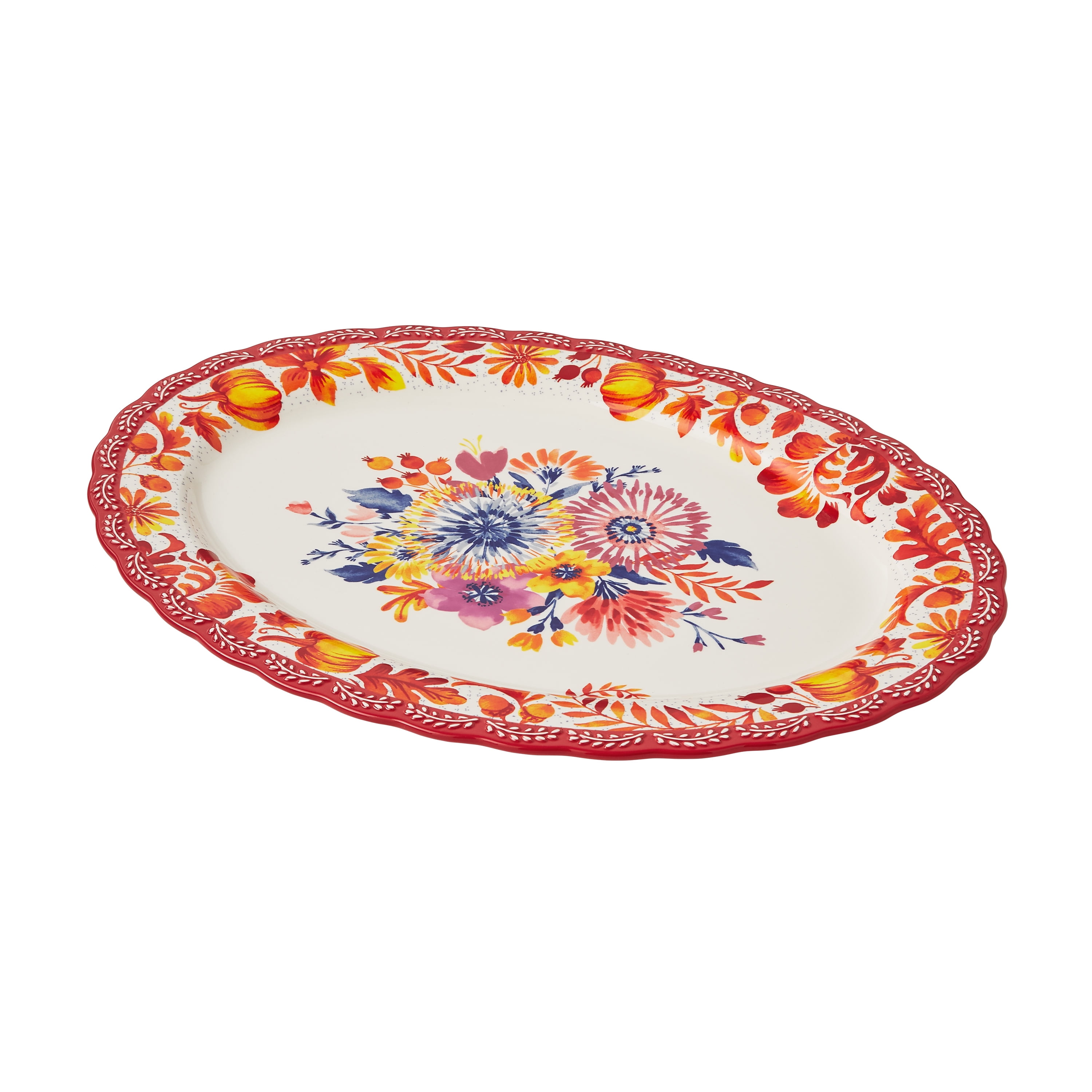 The Pioneer Woman Harvest Large Oval Stoneware Turkey Tray; Red