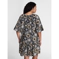 thumbnail image 3 of Terra & Sky Women's Plus Tie Front Mini Swing Dress with Short Puff Sleeves, Sizes 0X-4X, 3 of 5