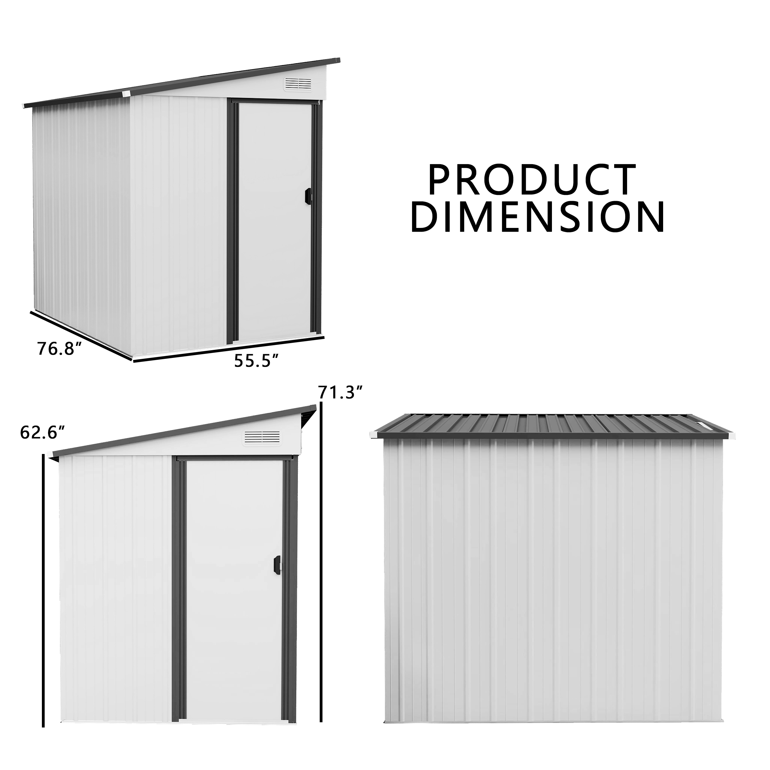 5X7ft Outdoor Lean-to Metal Storage Shed with Pent Roof, Galvanized ...