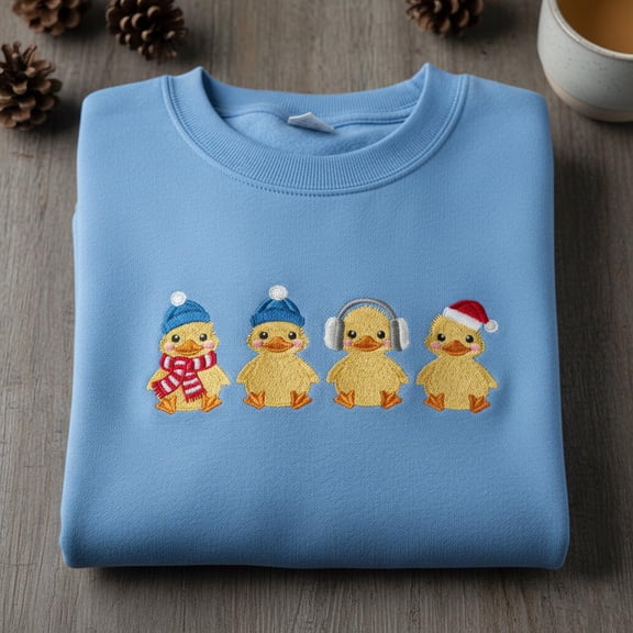 Christmas Duckling Embroidered Sweatshirt, Baby Duck Holiday Crewneck, Winter Animal Sweater, Cute Festive Bird Lover Gift, Xmas Tee
