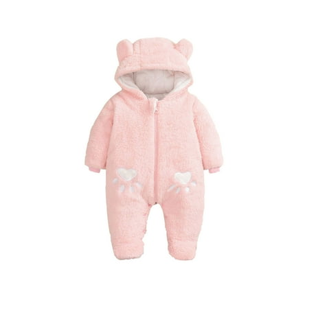 

YWDJ 2022 Baby Clothes 0M-12M Newborn Infant Baby Boys Girls Long Sleeve Cartoon Fleece Hooded Romper Jumpsuit Pink 66