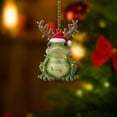thumbnail image 3 of ViciArt Frog Christmas Ornament, Acrylic or Fiber Wood, Reindeer Antlers & Santa Hat Decor, 3 of 4
