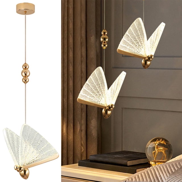Mariposa LED Luces colgantes Iluminación interior Escalera de noche nórdica Hogar Dormitorio moderno Arte Lámpara colgante Pasillo Dorado L cálido