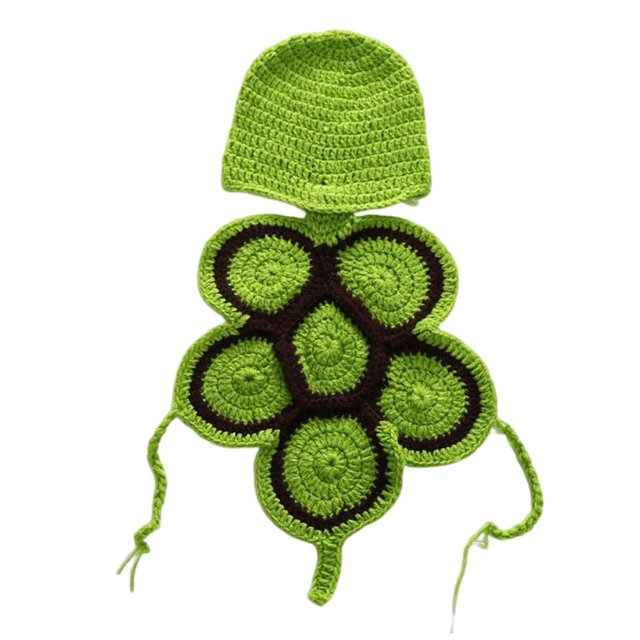 Lindo traje de bebé recién nacido Niños Foto Prop Hecho a mano Animal Posando Niñas Crochet Knit Sesión de fotos Sombrero Tortuga para Cosplay Fiesta Verde claro