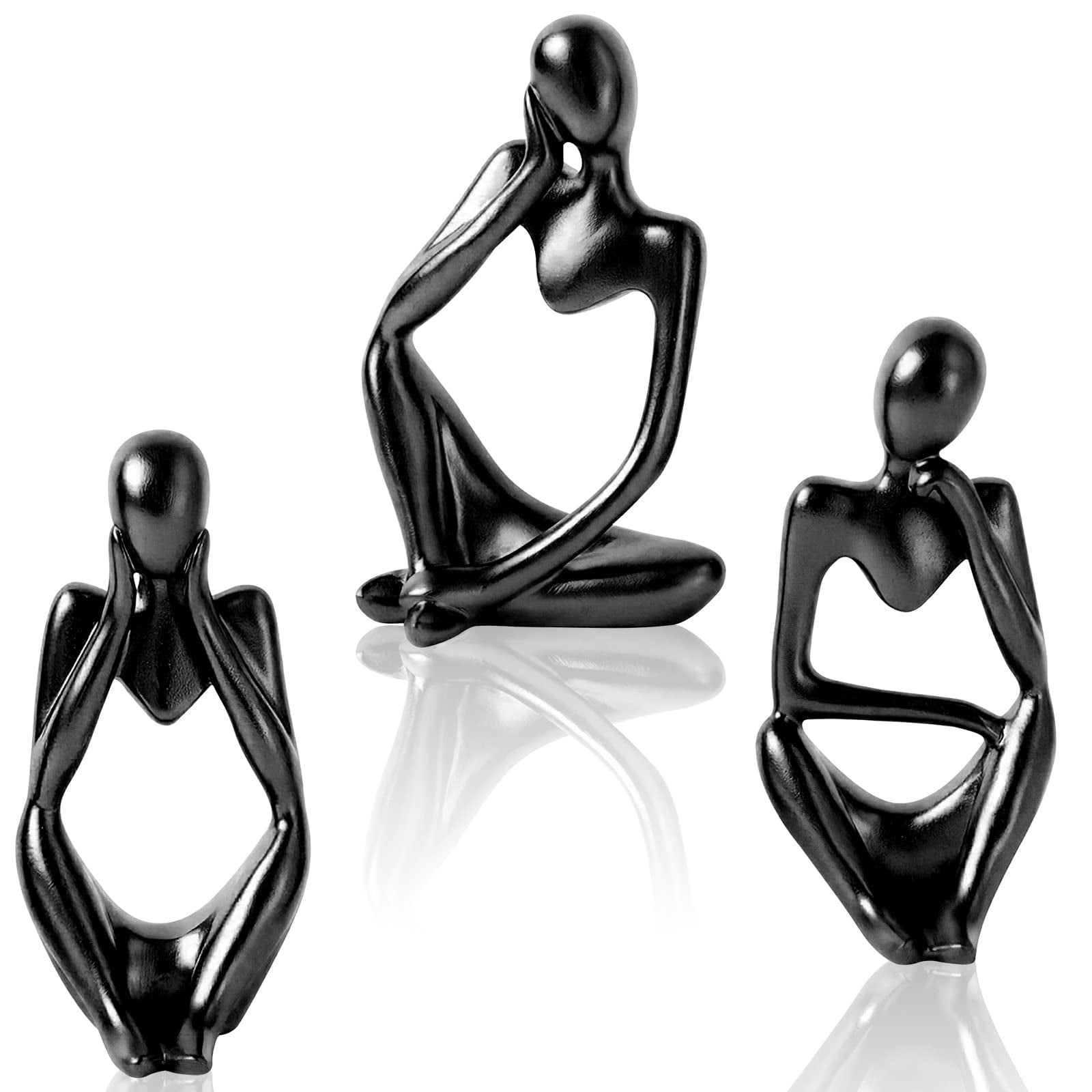 Black Home Decor Accents, Resin The Thinker Statue Decor 3 Pieces
