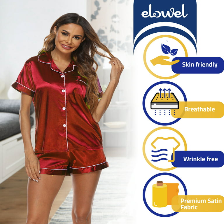 Buy Satin Pajamas Short Set for Women Nightwear from Elowel.
